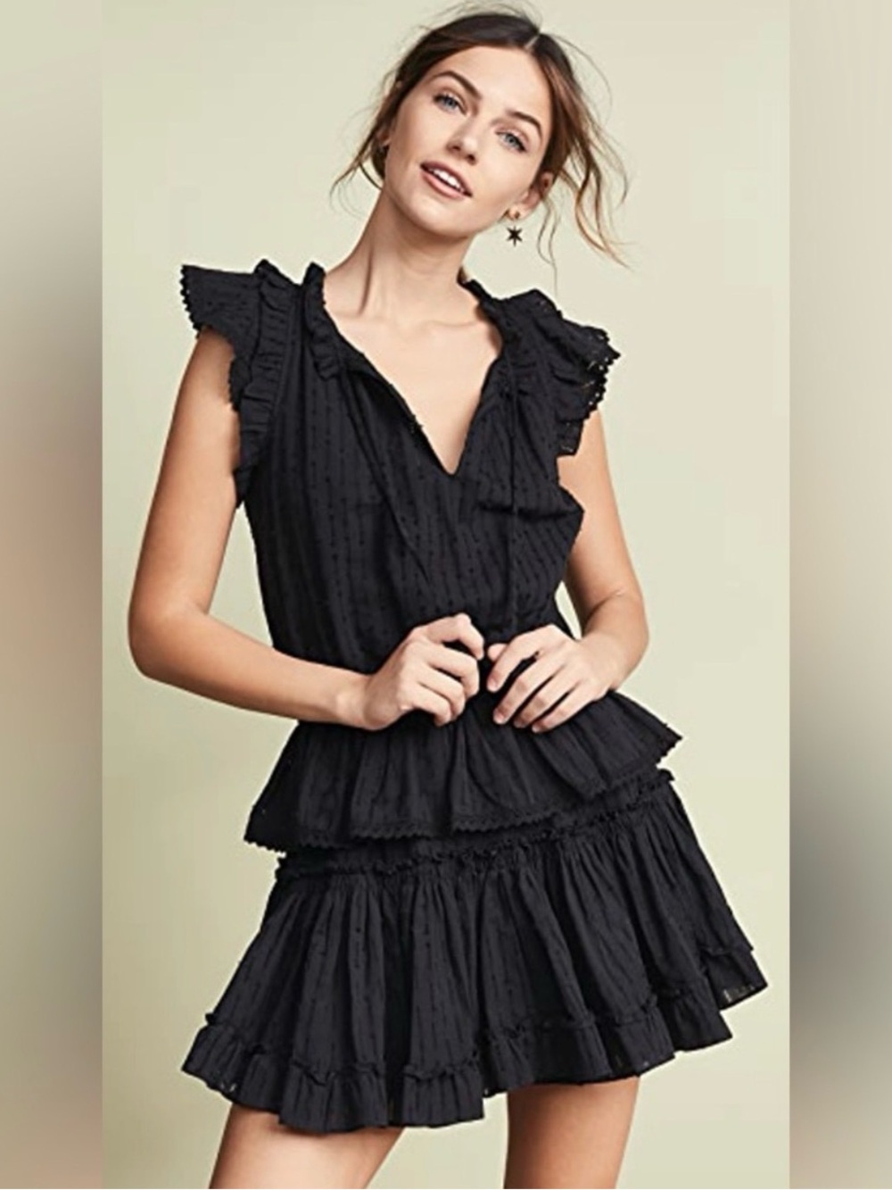 MISA Black Ruffled Mini Dress
